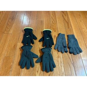 Bundle 3 pairs of Nike Youth Gloves Black Fleece & Gray Knit Touchscreen Set